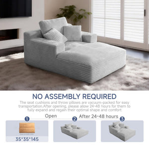 English Elm 68.5Chaise Corduroy Floor Lounge Sofa with 1400Lb Capacity for Casual Living Spaces Light Grey T6200P525969