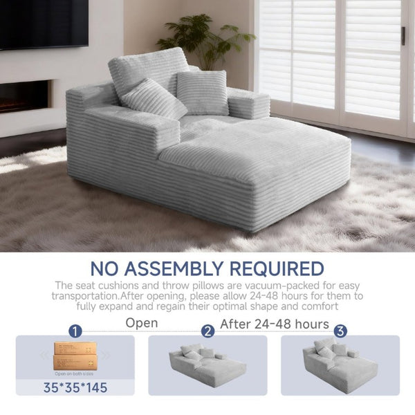 English Elm 68.5Chaise Corduroy Floor Lounge Sofa with 1400Lb Capacity for Casual Living Spaces Light Grey T6200P525969