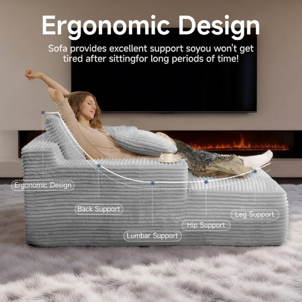 English Elm 68.5Chaise Corduroy Floor Lounge Sofa with 1400Lb Capacity for Casual Living Spaces Light Grey T6200P525969