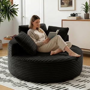 English Elm 55 Inch Oversized Round Corduroy Lounge Chair Foam Filled Accent Seat for Bedroom T6200P526854