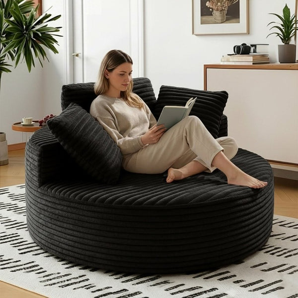 English Elm 55 Inch Oversized Round Corduroy Lounge Chair Foam Filled Accent Seat for Bedroom T6200P526854