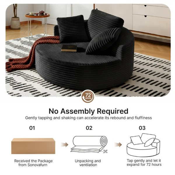 English Elm 55 Inch Oversized Round Corduroy Lounge Chair Foam Filled Accent Seat for Bedroom T6200P526854