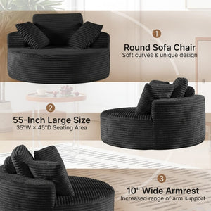 English Elm 55 Inch Oversized Round Corduroy Lounge Chair Foam Filled Accent Seat for Bedroom T6200P526854