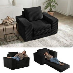 English Elm Single Corduroy Sleeper Sofa Compact Pull Out Bed for Studios Dorms and Guest Rooms Black T6200P526857