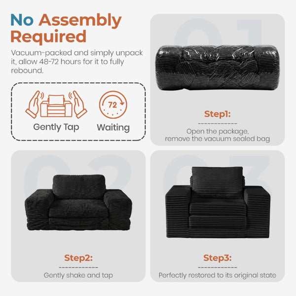 English Elm Single Corduroy Sleeper Sofa Compact Pull Out Bed for Studios Dorms and Guest Rooms Black T6200P526857