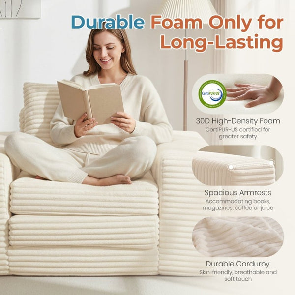 English Elm Single Corduroy Sleeper Sofa Compact Pull Out Bed for Studios Dorms and Guest Rooms Beige T6200P526858