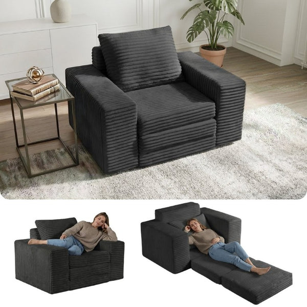 English Elm Single Corduroy Sleeper Sofa Compact Pull Out Bed for Studios Dorms and Guest Rooms Dark Grey T6200P526859