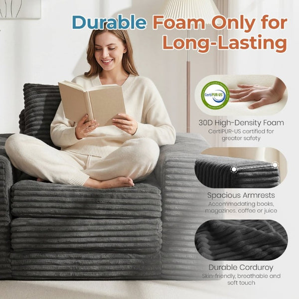 English Elm Single Corduroy Sleeper Sofa Compact Pull Out Bed for Studios Dorms and Guest Rooms Dark Grey T6200P526859