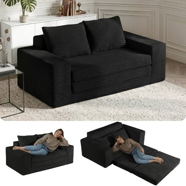 English Elm Two-Seater Foam Folding Sleeper Loveseat for Studios Guest Rooms and Dorm Spaces Black T6200P526860