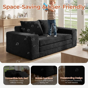 English Elm Two-Seater Foam Folding Sleeper Loveseat for Studios Guest Rooms and Dorm Spaces Black T6200P526860