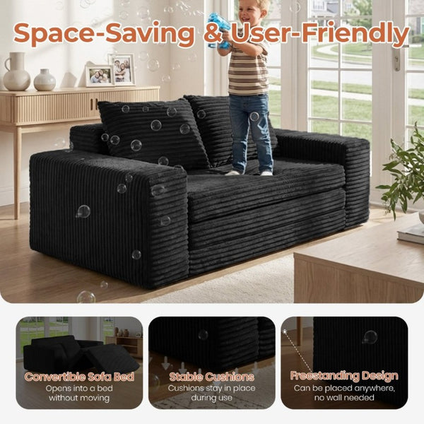 English Elm Two-Seater Foam Folding Sleeper Loveseat for Studios Guest Rooms and Dorm Spaces Black T6200P526860