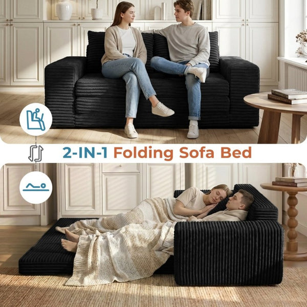 English Elm Two-Seater Foam Folding Sleeper Loveseat for Studios Guest Rooms and Dorm Spaces Black T6200P526860