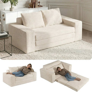 English Elm Two-Seater Foam Folding Sleeper Loveseat for Studios Guest Rooms and Dorm Spaces Beige T6200P526861