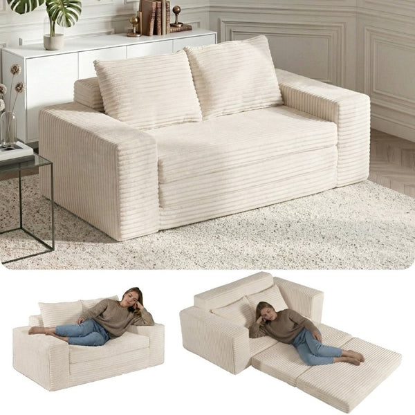 English Elm Two-Seater Foam Folding Sleeper Loveseat for Studios Guest Rooms and Dorm Spaces Beige T6200P526861
