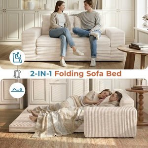 English Elm Two-Seater Foam Folding Sleeper Loveseat for Studios Guest Rooms and Dorm Spaces Beige T6200P526861