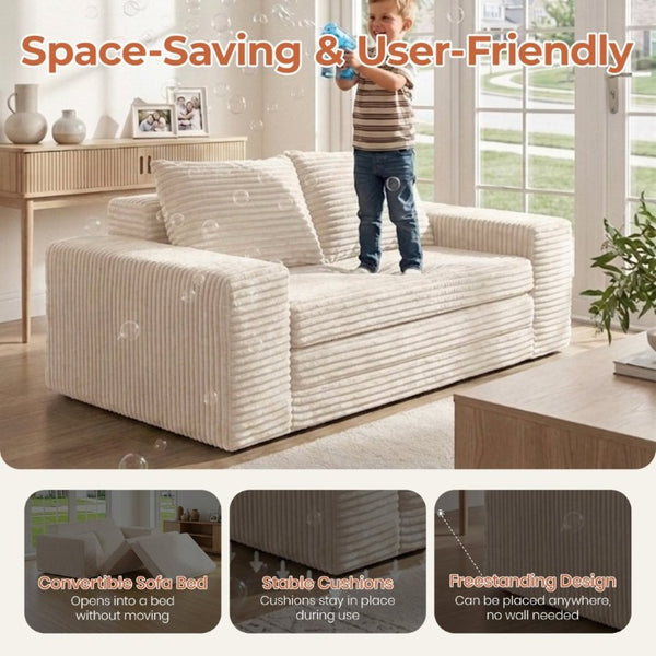 English Elm Two-Seater Foam Folding Sleeper Loveseat for Studios Guest Rooms and Dorm Spaces Beige T6200P526861