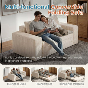 English Elm Two-Seater Foam Folding Sleeper Loveseat for Studios Guest Rooms and Dorm Spaces Beige T6200P526861