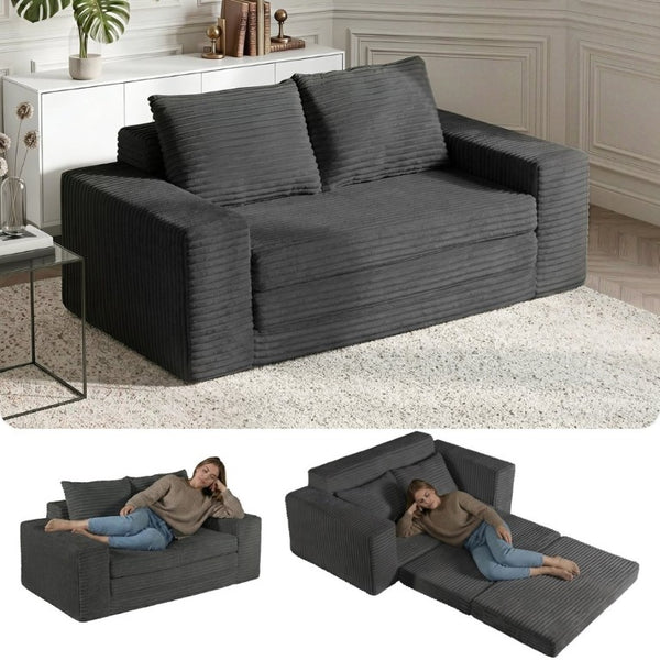 English Elm Two-Seater Foam Folding Sleeper Loveseat for Studios Guest Rooms and Dorm Spaces Dark Grey T6200P526862