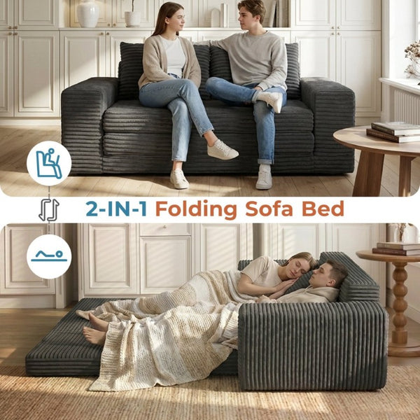 English Elm Two-Seater Foam Folding Sleeper Loveseat for Studios Guest Rooms and Dorm Spaces Dark Grey T6200P526862