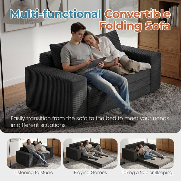 English Elm Two-Seater Foam Folding Sleeper Loveseat for Studios Guest Rooms and Dorm Spaces Dark Grey T6200P526862