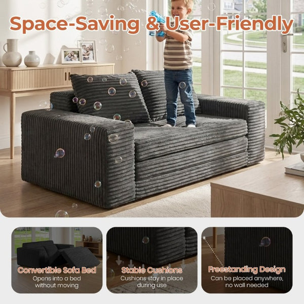 English Elm Two-Seater Foam Folding Sleeper Loveseat for Studios Guest Rooms and Dorm Spaces Dark Grey T6200P526862