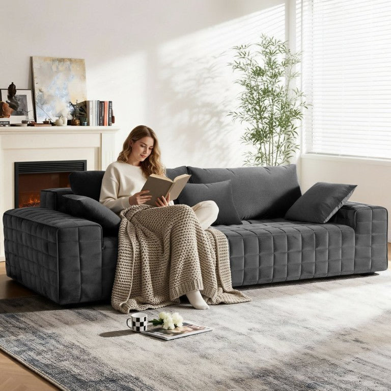 English Elm 91 Inch Chenille Cloud Sofa Oversized 3 Seater with Pocket Springs Deep Seat Lounge T6200P526924