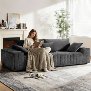 English Elm 91 Inch Chenille Cloud Sofa Oversized 3 Seater with Pocket Springs Deep Seat Lounge T6200P526924