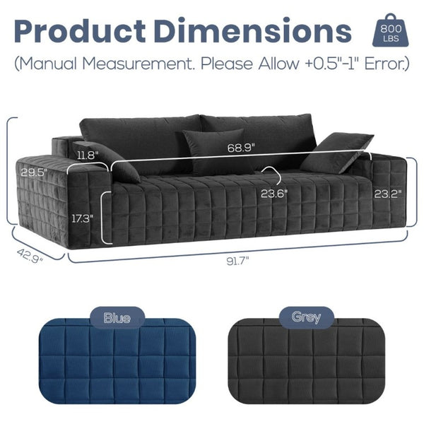 English Elm 91 Inch Chenille Cloud Sofa Oversized 3 Seater with Pocket Springs Deep Seat Lounge T6200P526924
