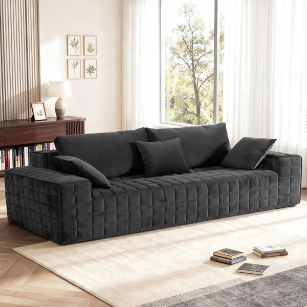 English Elm 91 Inch Chenille Cloud Sofa Oversized 3 Seater with Pocket Springs Deep Seat Lounge T6200P526924