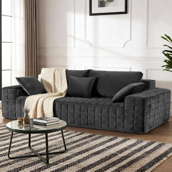 English Elm 91 Inch Chenille Cloud Sofa Oversized 3 Seater with Pocket Springs Deep Seat Lounge T6200P526924
