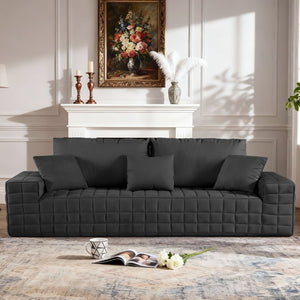 English Elm 91 Inch Chenille Cloud Sofa Oversized 3 Seater with Pocket Springs Deep Seat Lounge T6200P526924