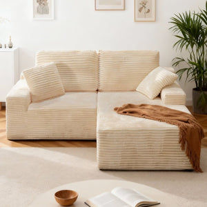 English Elm 75 Inch Cloud Sectional Sofa Corduroy Upholstered Memory Foam Chaise for Modern Living Right Facing T6200P527358