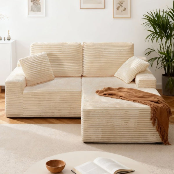 English Elm 75 Inch Cloud Sectional Sofa Corduroy Upholstered Memory Foam Chaise for Modern Living Right Facing T6200P527358