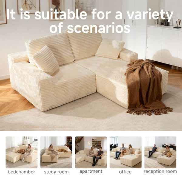 English Elm 75 Inch Cloud Sectional Sofa Corduroy Upholstered Memory Foam Chaise for Modern Living Right Facing T6200P527358