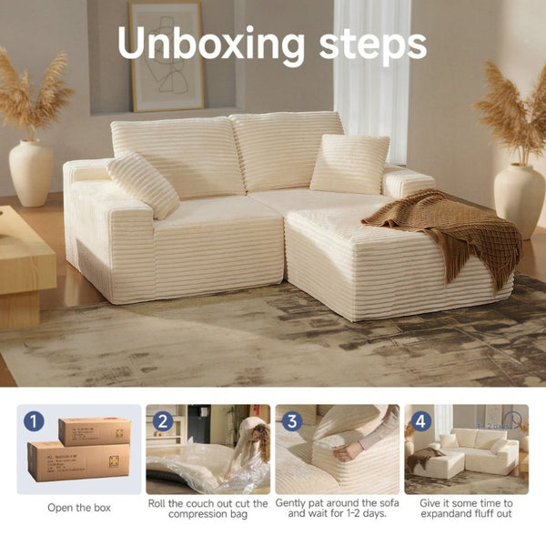 English Elm 75 Inch Cloud Sectional Sofa Corduroy Upholstered Memory Foam Chaise for Modern Living Right Facing T6200P527358