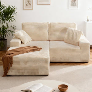 English Elm 75 Inch Cloud Sectional Sofa Corduroy Upholstered Memory Foam Chaise for Modern Living Left Facing T6200P527360