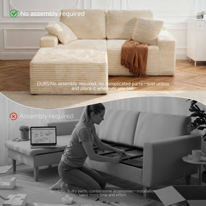 English Elm 75 Inch Cloud Sectional Sofa Corduroy Upholstered Memory Foam Chaise for Modern Living Left Facing T6200P527360
