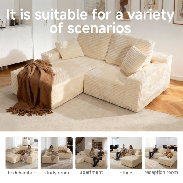 English Elm 75 Inch Cloud Sectional Sofa Corduroy Upholstered Memory Foam Chaise for Modern Living Left Facing T6200P527360