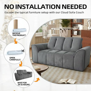 English Elm 70 Inch Chenille Loveseat with Memory Foam Pocket Springs Deep Seat for Small Spaces Gray T6200P540615
