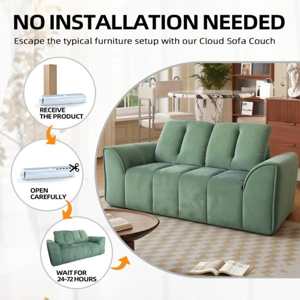 English Elm 70 Inch Chenille Loveseat with Memory Foam Pocket Springs Deep Seat for Small Spaces Green T6200P540616