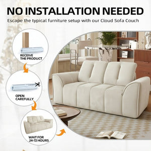 English Elm 70 Inch Chenille Loveseat with Memory Foam Pocket Springs Deep Seat for Small Spaces Light Khaki T6200P540617