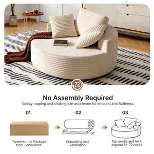 English Elm 55 Inch Round Corduroy Floor Lounge Chair Deep Seat Wraparound Backrest with Memory Foam Pillows Beige T6200P542178