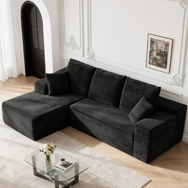 English Elm Grey Corduroy Modular Sectional Sofa Reversible Chaise Living Room Couch Black Striped T6200S00002