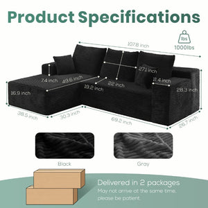 English Elm Grey Corduroy Modular Sectional Sofa Reversible Chaise Living Room Couch Black Striped T6200S00002