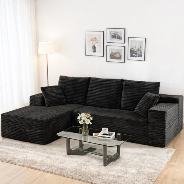 English Elm Grey Corduroy Modular Sectional Sofa Reversible Chaise Living Room Couch Black Striped T6200S00002