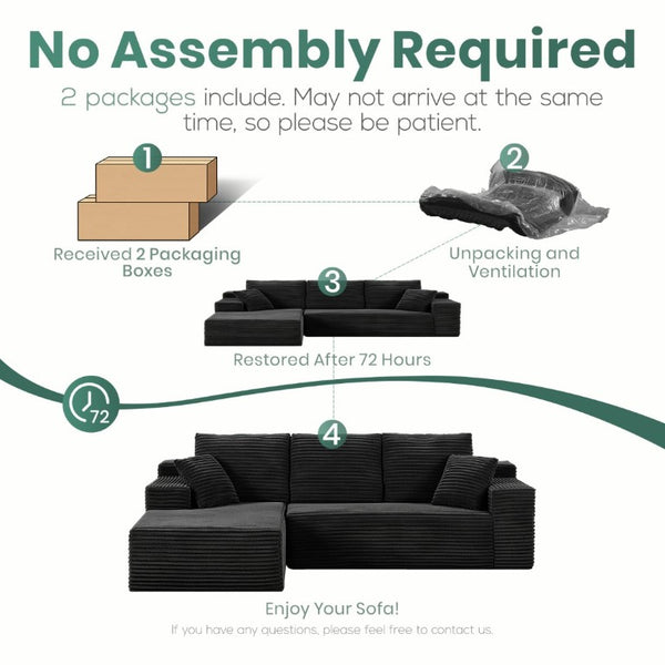 English Elm Grey Corduroy Modular Sectional Sofa Reversible Chaise Living Room Couch Black Striped T6200S00002