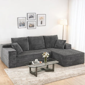 English Elm Grey Corduroy Modular Sectional Sofa Reversible Chaise Living Room Couch Gray Striped T6200S00003
