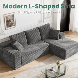 English Elm Grey Corduroy Modular Sectional Sofa Reversible Chaise Living Room Couch Gray Striped T6200S00003