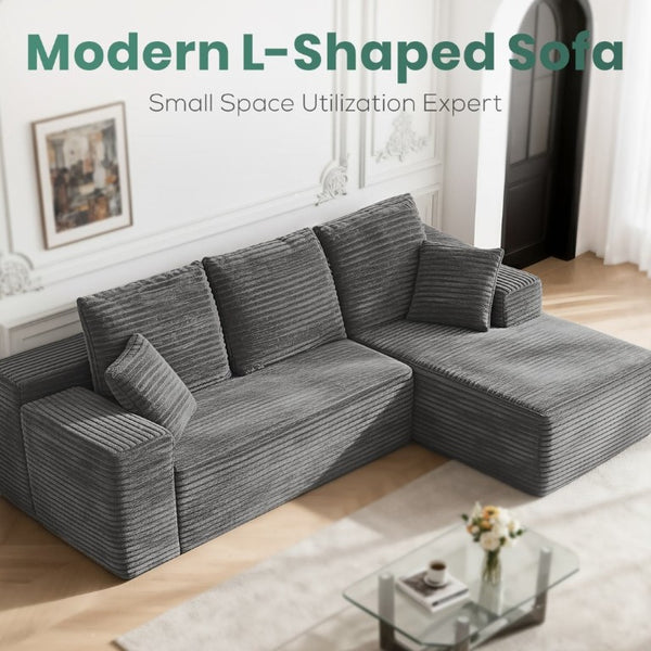 English Elm Grey Corduroy Modular Sectional Sofa Reversible Chaise Living Room Couch Gray Striped T6200S00003