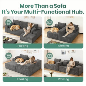English Elm Grey Corduroy Modular Sectional Sofa Reversible Chaise Living Room Couch Gray Striped T6200S00003
